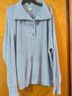 aerie Light Blue Button-Front Soft Cowl Collar